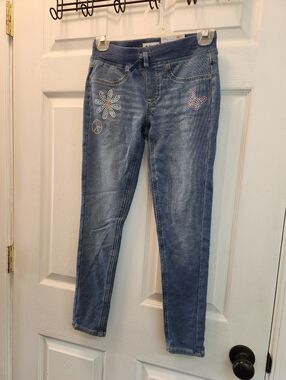 SO Brand Girls' Blue Stretch Jeans (Jeggings) with Rhinestone Daisy & Butterfly